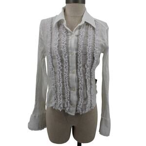 Vintage 90's XOXO Jeans Top Gauze Ruffle White Long Sleeves Boho Peasant